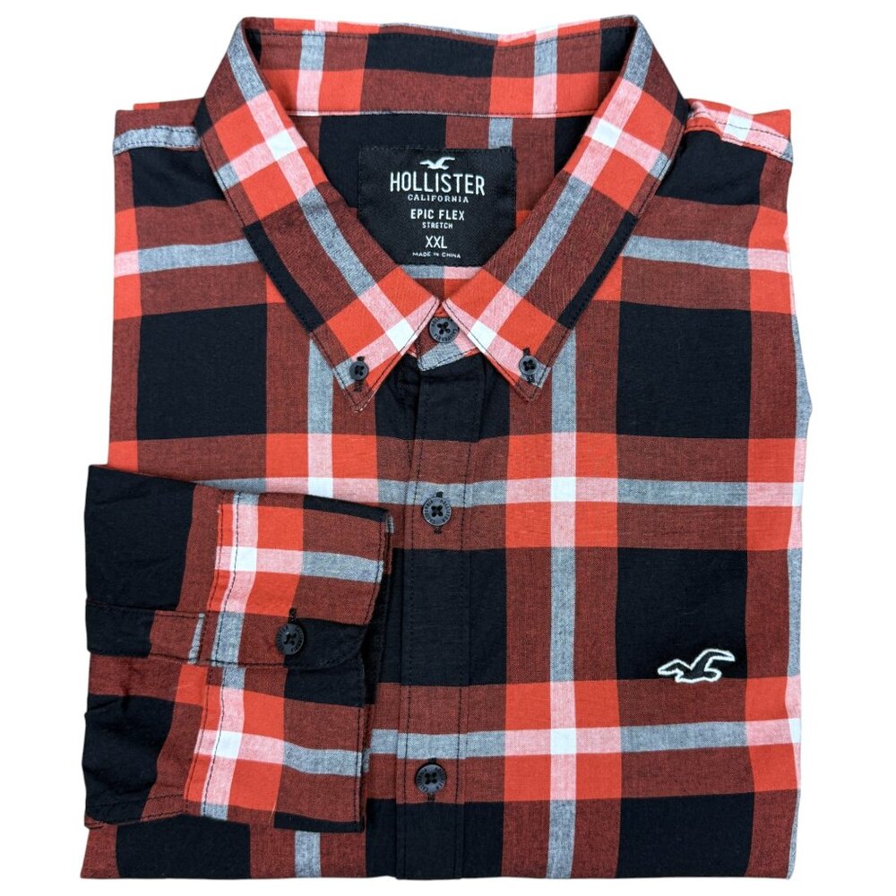NWOT Men's HOLLISTER Epic Flex Stretch Plaid Button Up Shirt |‎ Size XXL